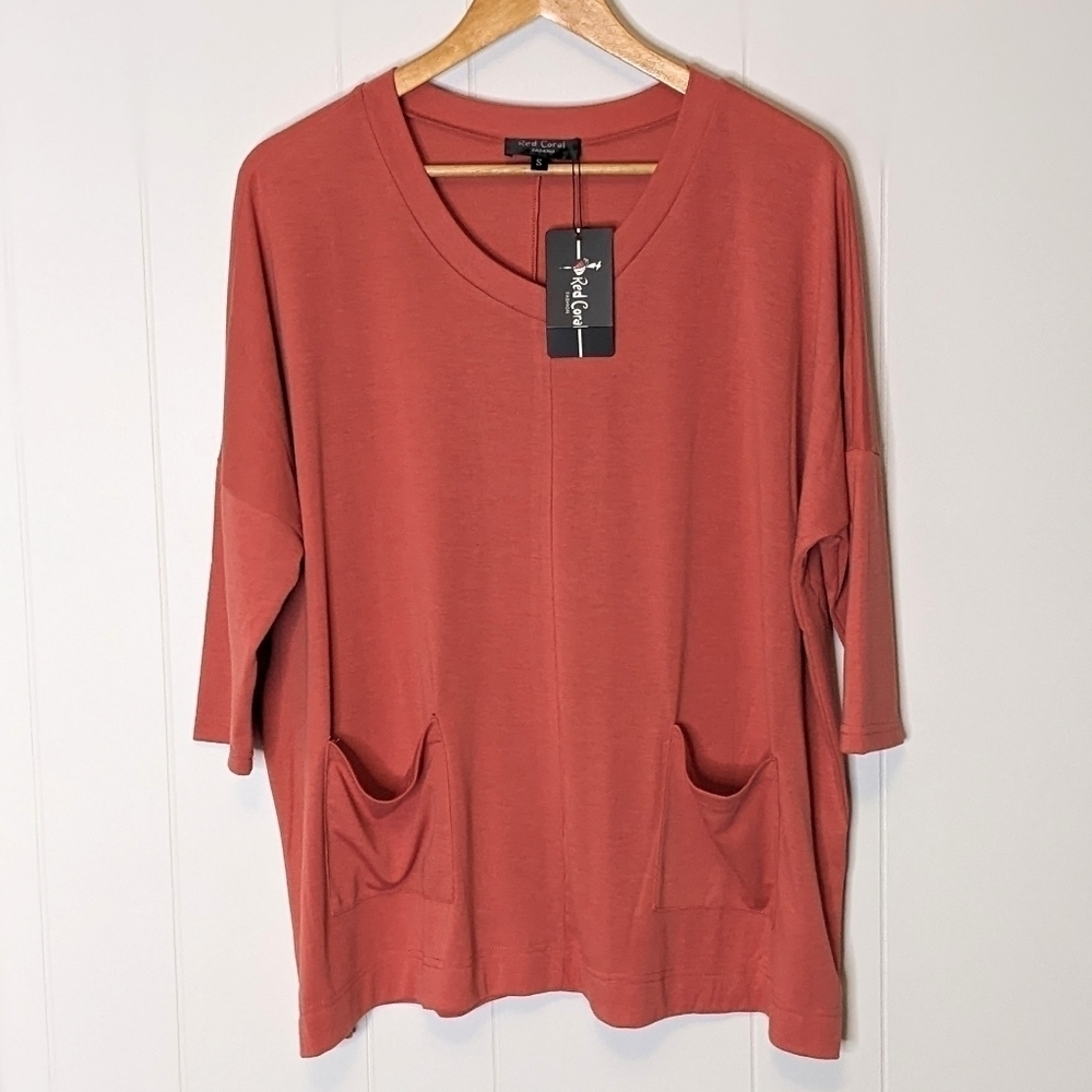 NWT Creation Spiced Apple Colour Oversized Knit Top With Pockets Size Small